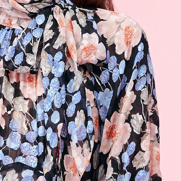 Rebecca Taylor BLUSH ROSE TIE NECK CLIP DRESS - Picture 3 of 6